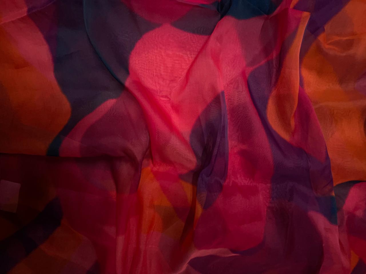 Multicolor Abstract Viscose Organza Fabric KTEX