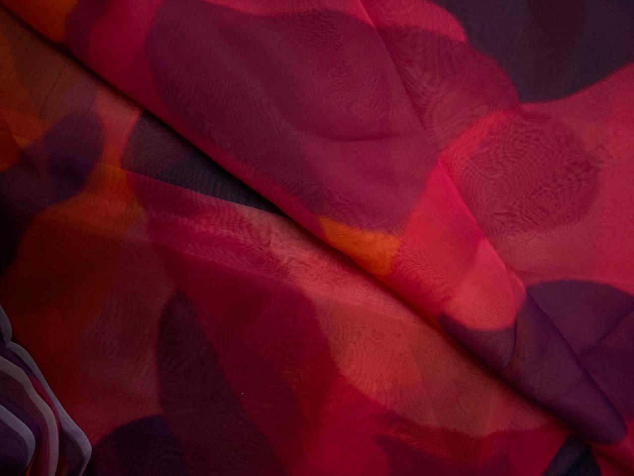 Multicolor Abstract Viscose Organza Fabric KTEX