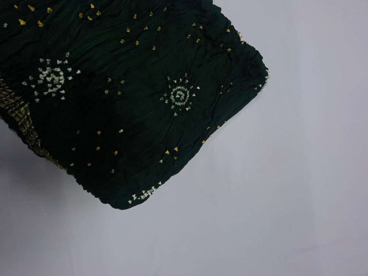 Bottle Green Pure Bandhani Dupatta Fabric KTEX