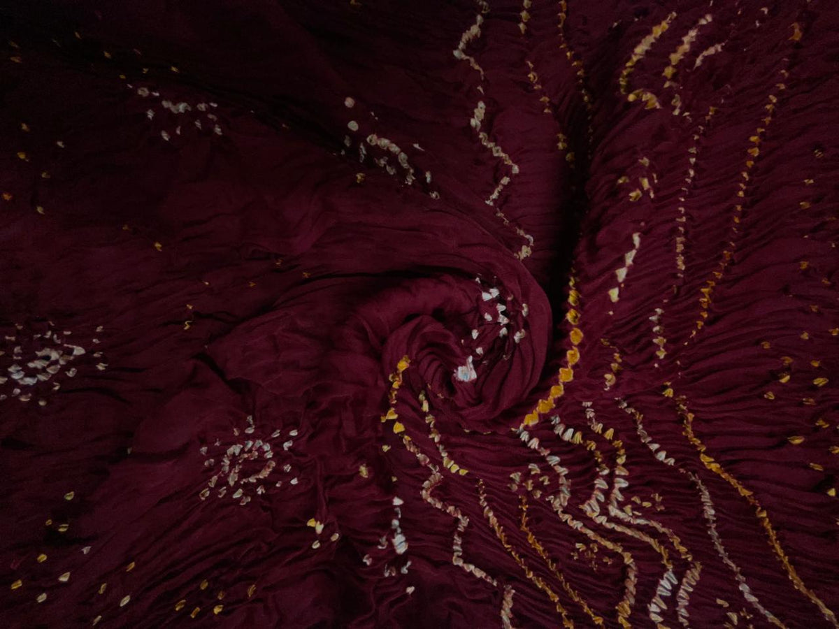 Dark Maroon Pure Bandhani Dupatta Fabric KTEX