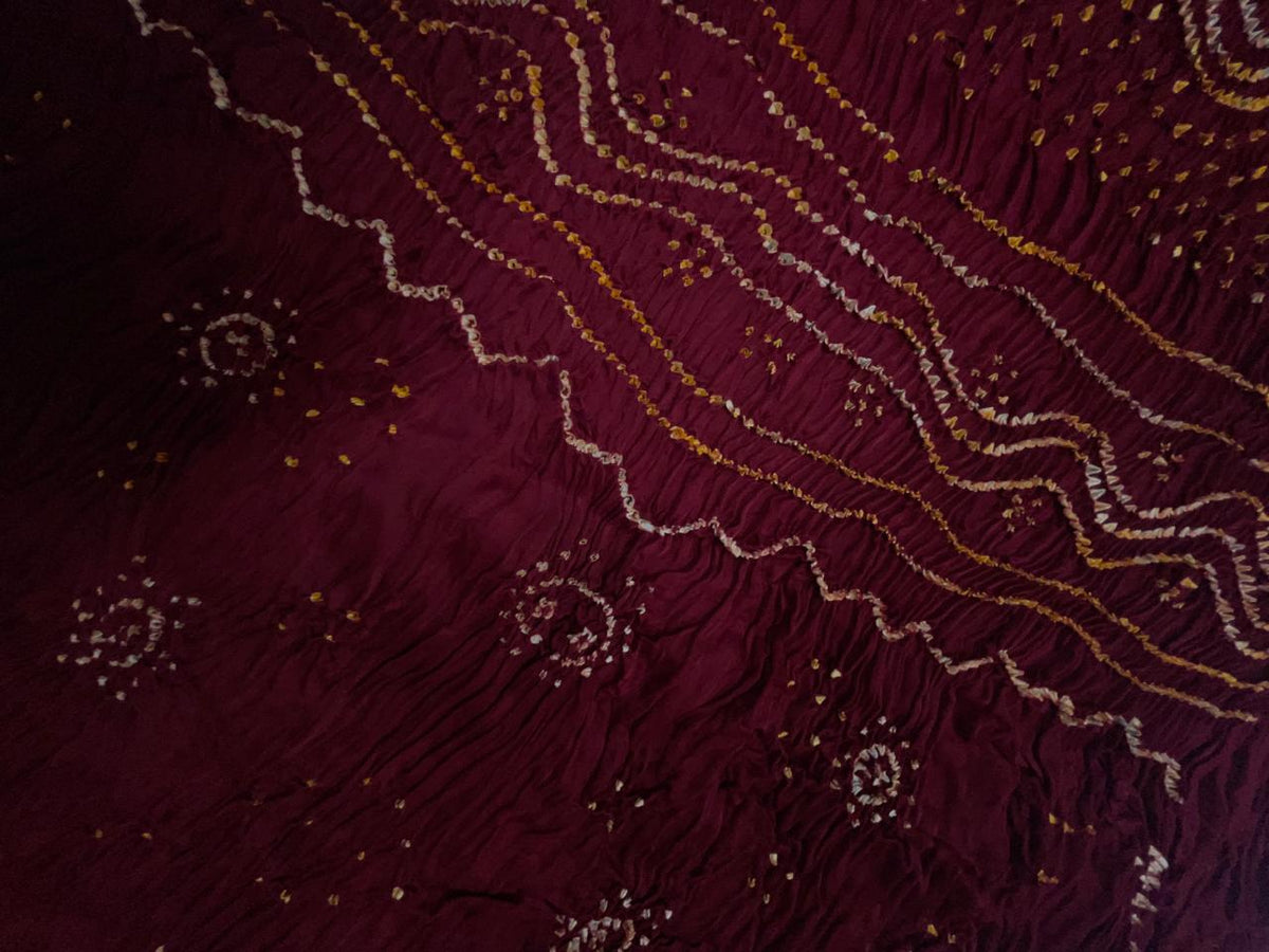 Dark Maroon Pure Bandhani Dupatta Fabric KTEX