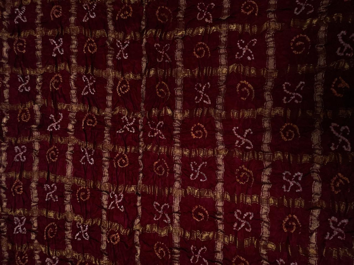 Maroon Checks Pure Bandhani Dupatta Fabric KTEX