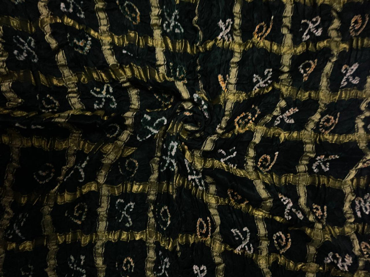 Bottle Green Checks Pure Bandhani Dupatta Fabric KTEX