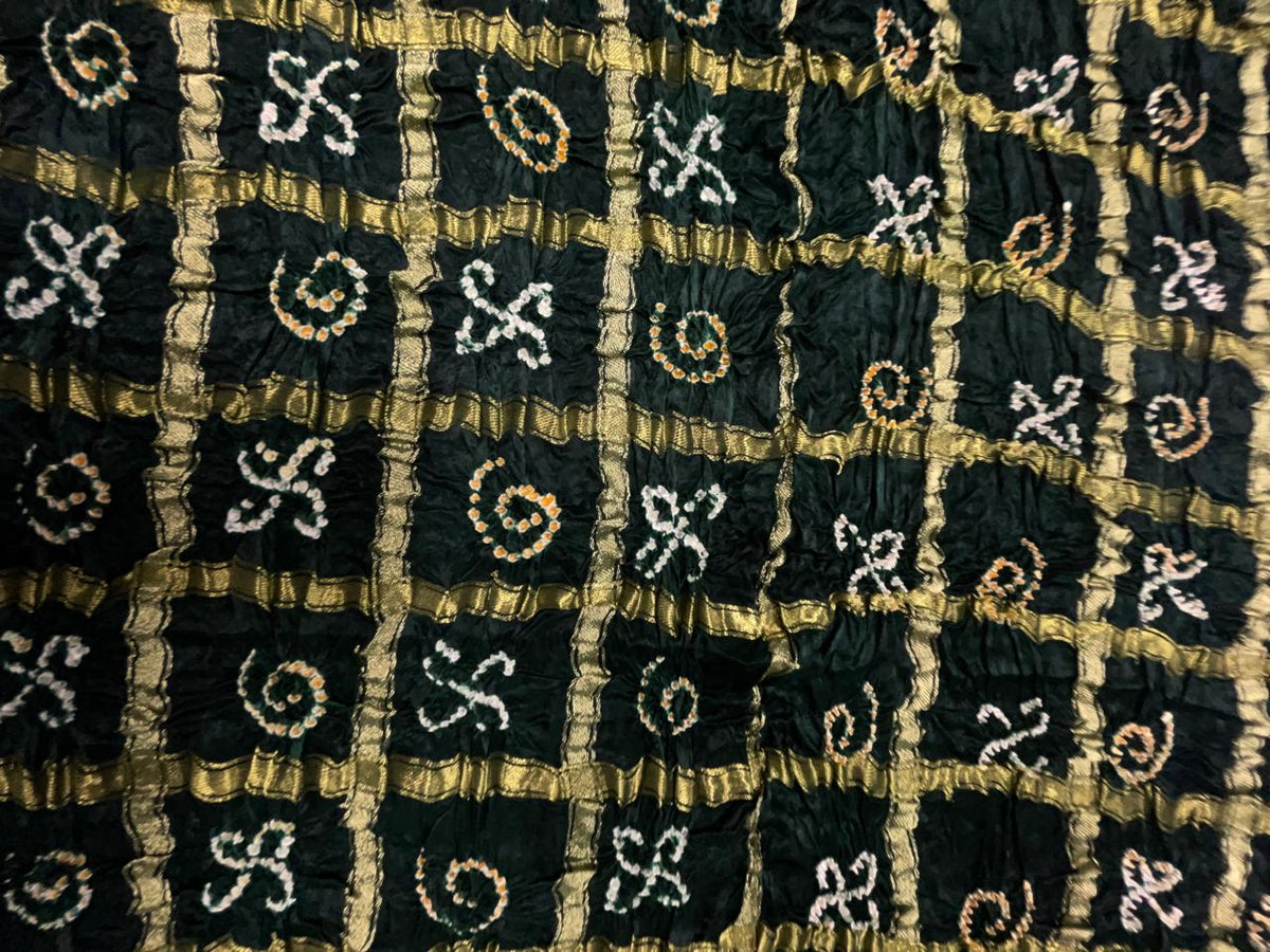 Bottle Green Checks Pure Bandhani Dupatta Fabric KTEX