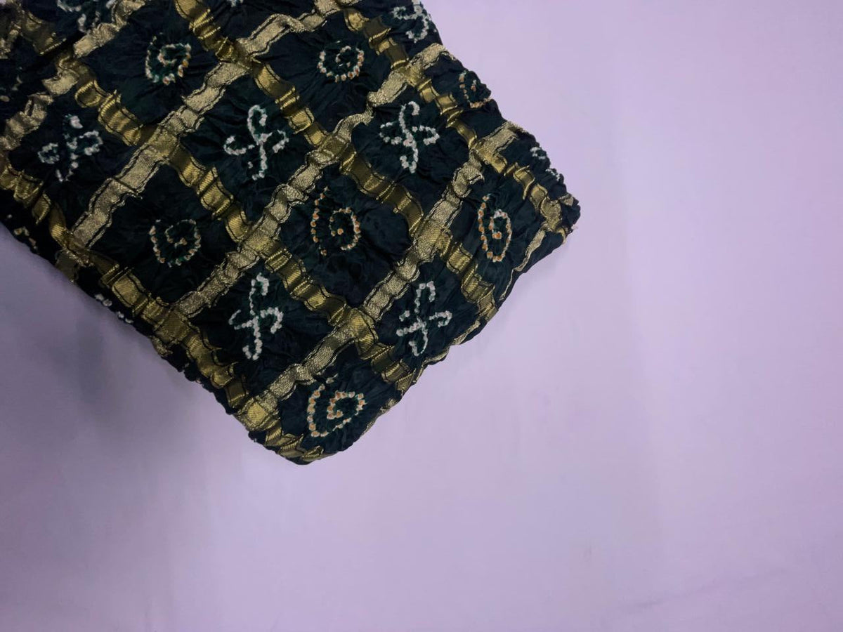 Bottle Green Checks Pure Bandhani Dupatta Fabric KTEX