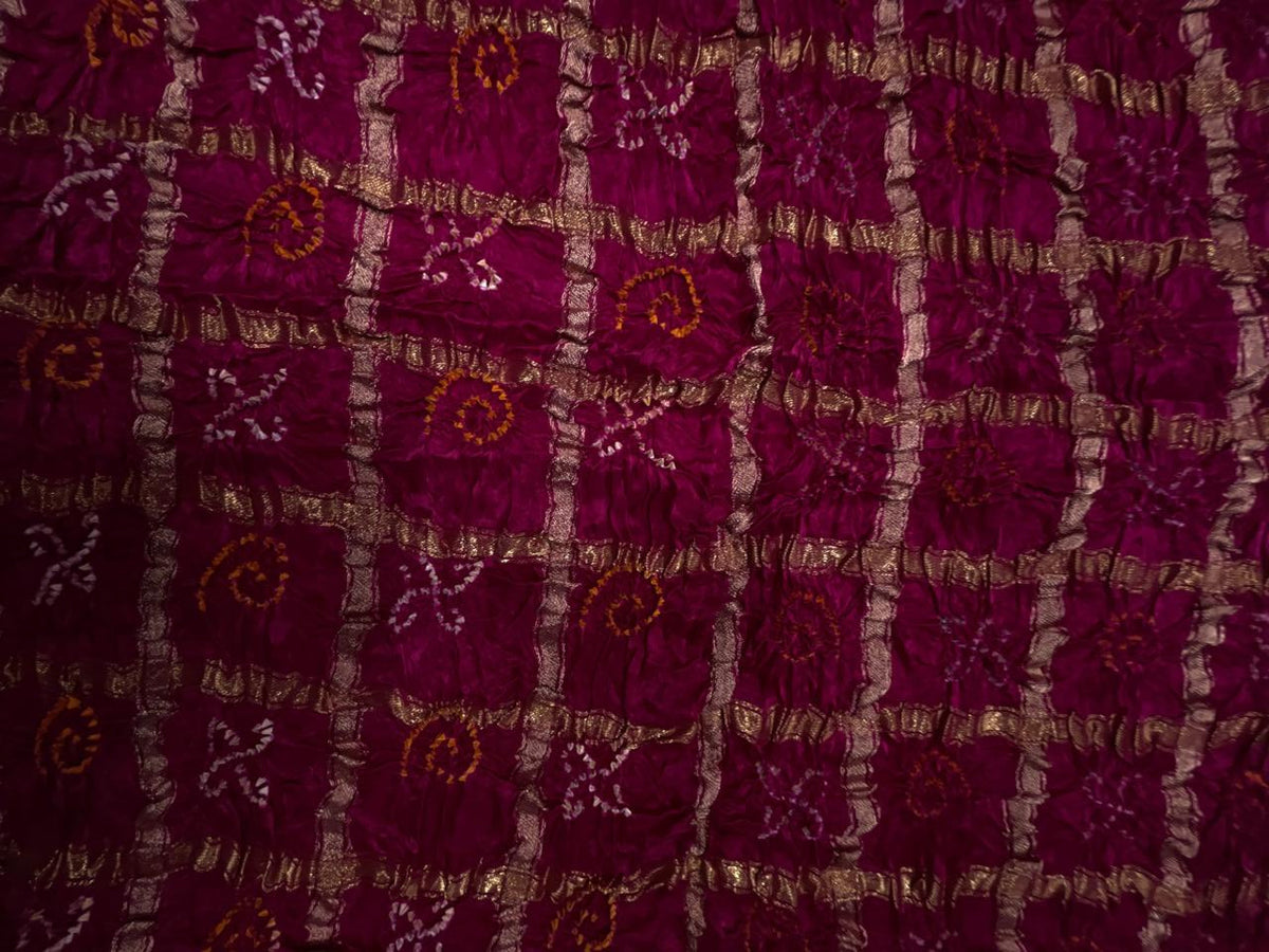 Magenta Checks Pure Bandhani Dupatta Fabric KTEX