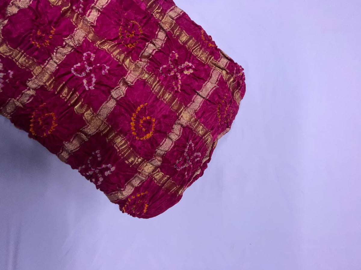 Magenta Checks Pure Bandhani Dupatta Fabric KTEX