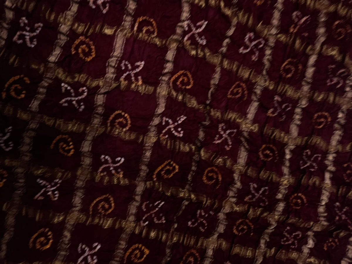 Dark Maroon Checks Pure Bandhani Dupatta Fabric KTEX