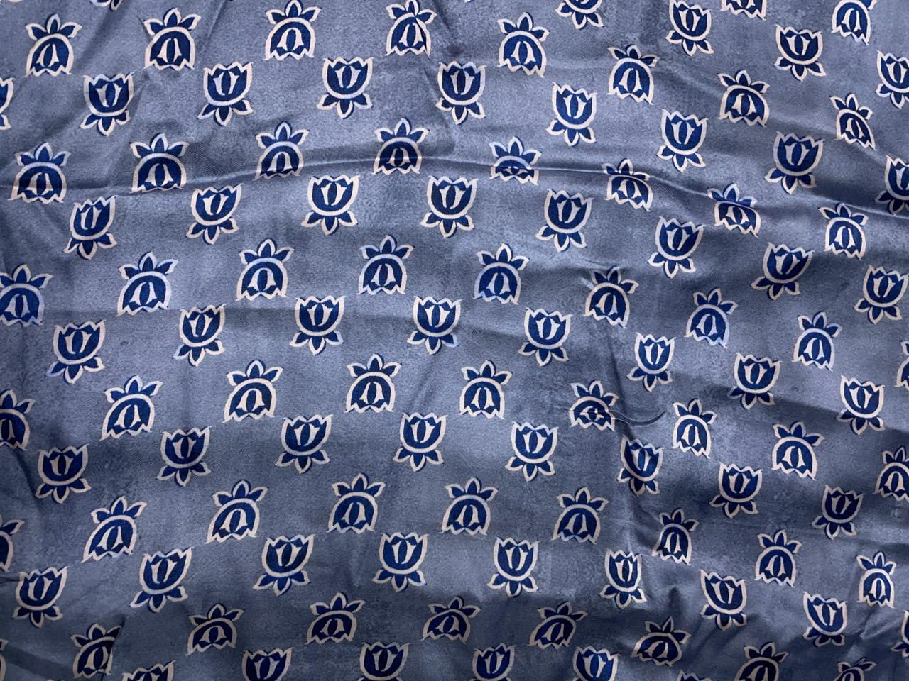 Grey Blue Lotus Floral Modal Satin Fabric KTEX