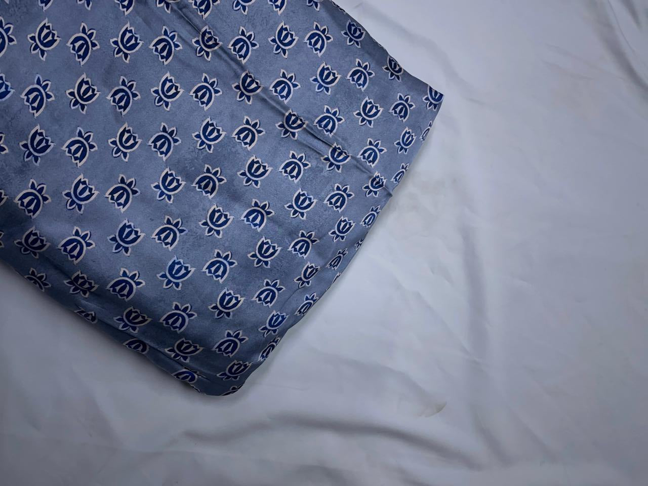 Grey Blue Lotus Floral Modal Satin Fabric KTEX