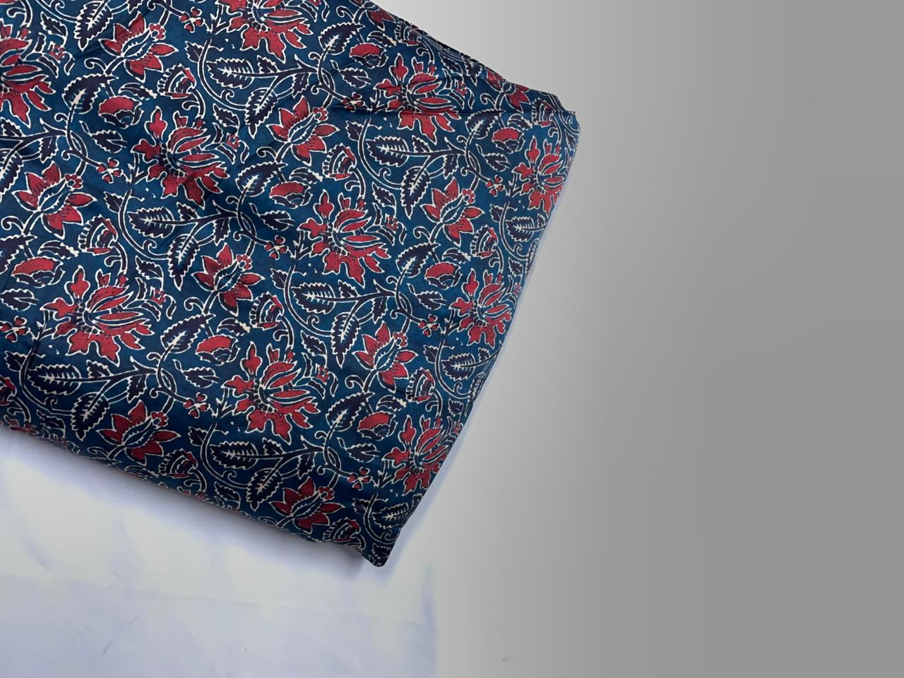 Dark Teal Blue Red Floral Modal Satin Fabric KTEX