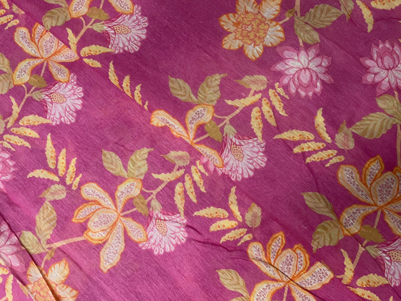 Pink Floral Linen Organza Fabric KTEX