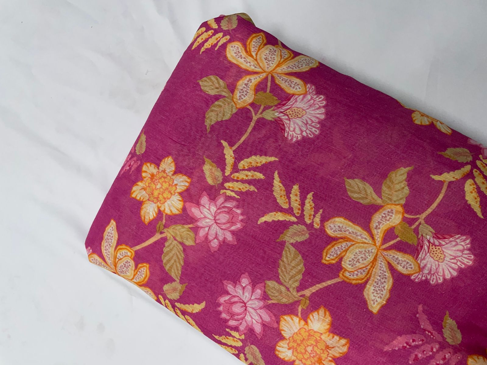 Pink Floral Linen Organza Fabric KTEX