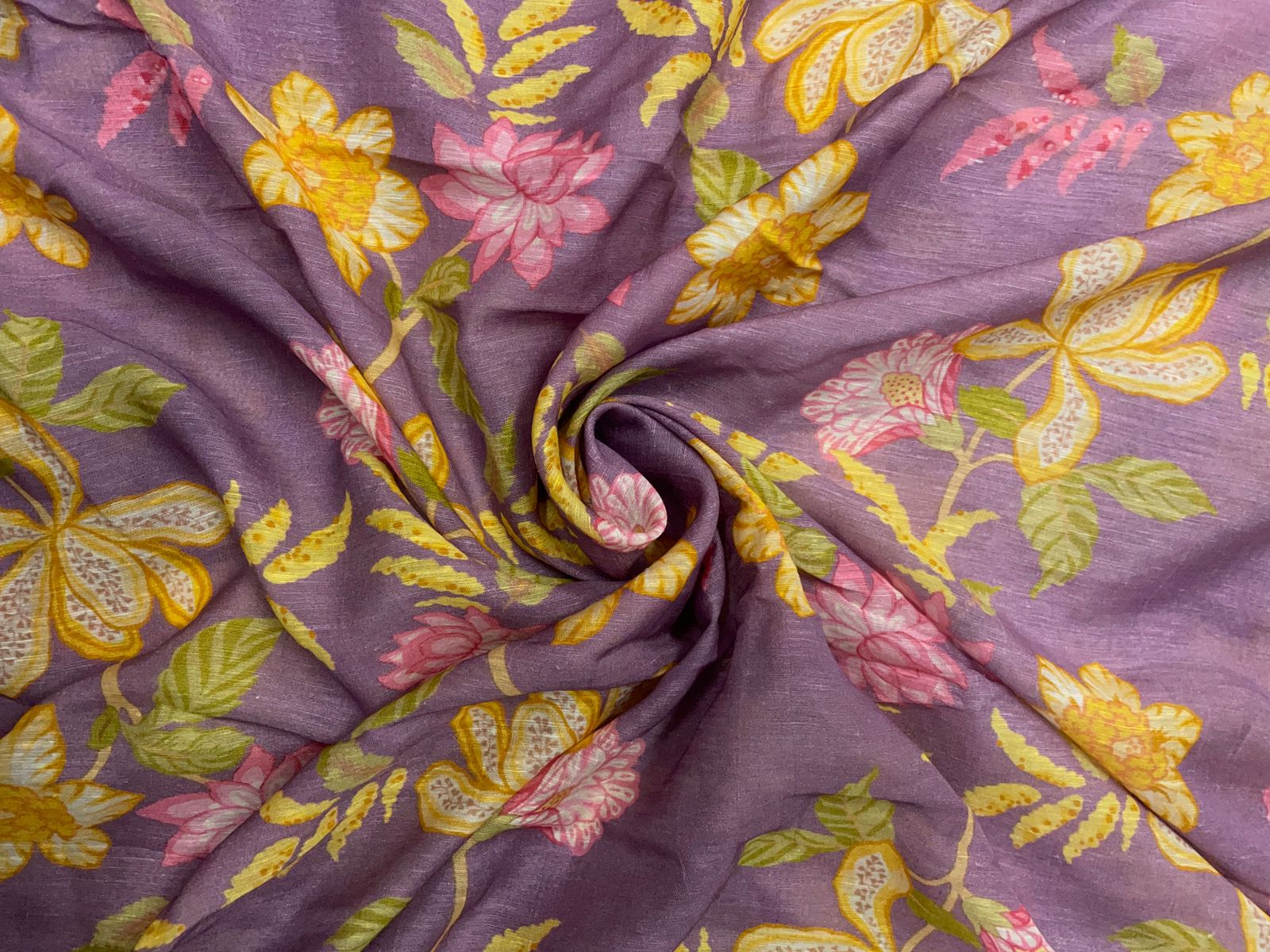 Lilac Floral Linen Organza Fabric KTEX