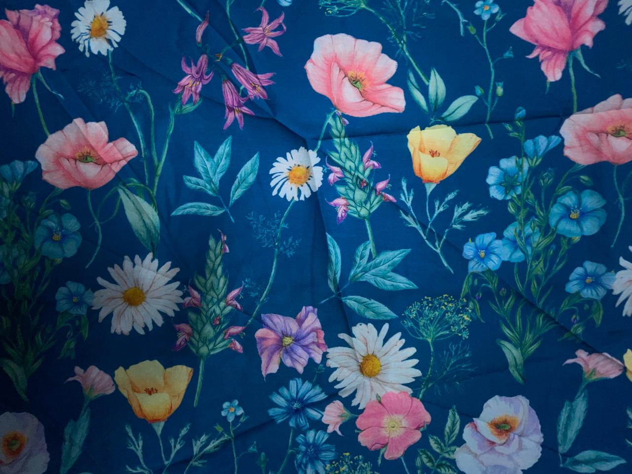 Blue Floral Muslin Fabric KTEX