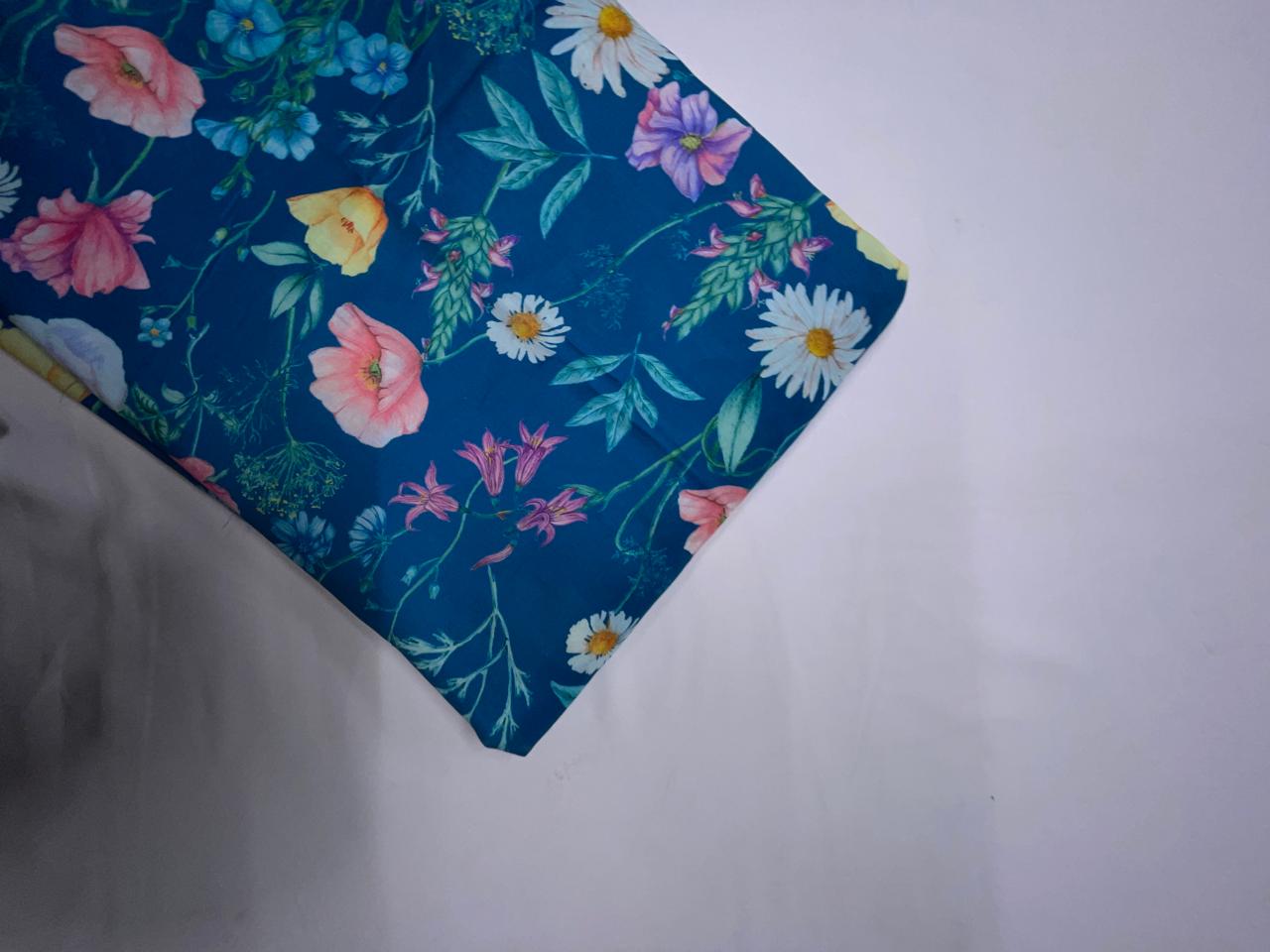 Blue Floral Muslin Fabric KTEX