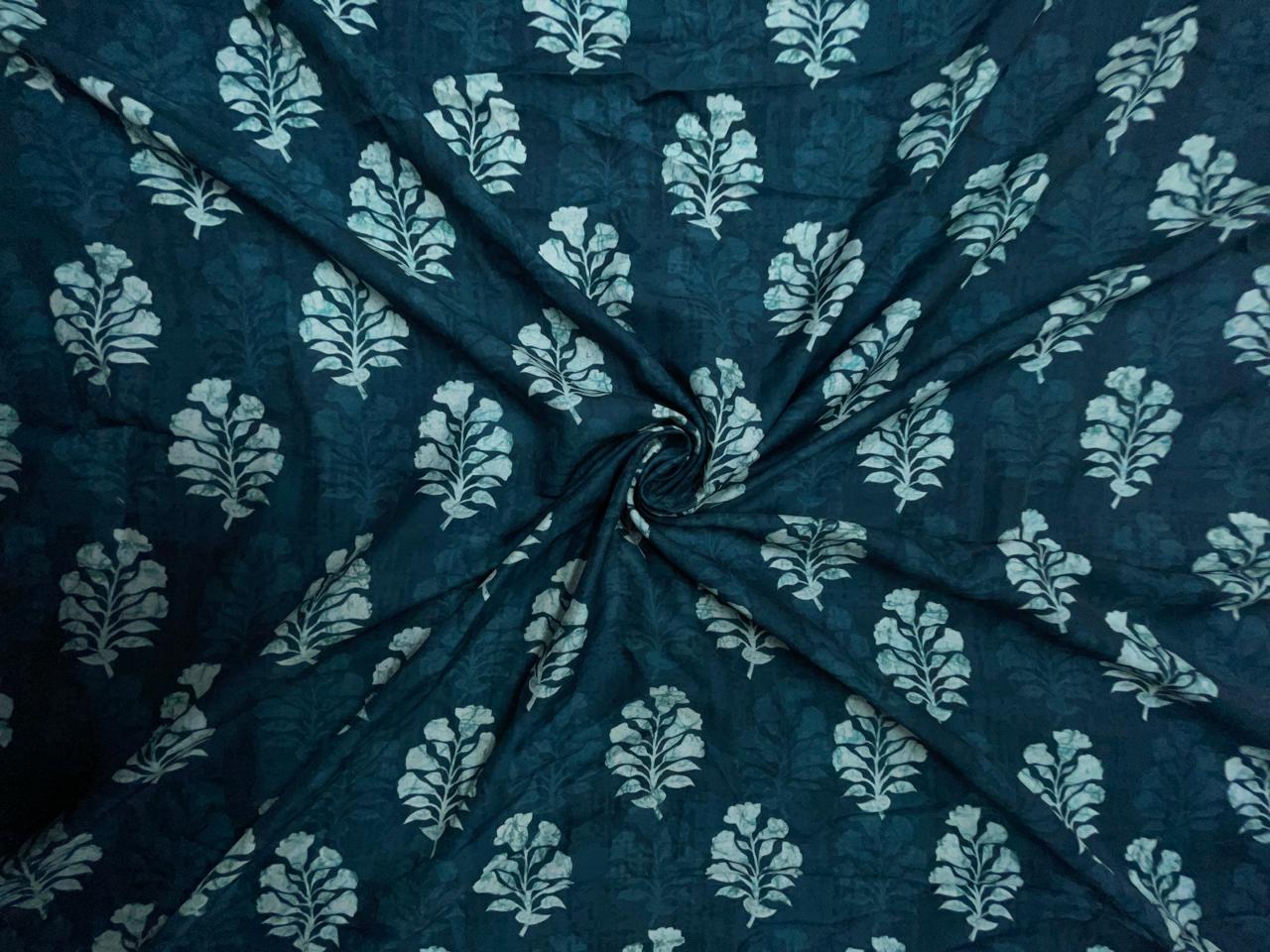 Dark Teal Green Floral Muslin Fabric KTEX