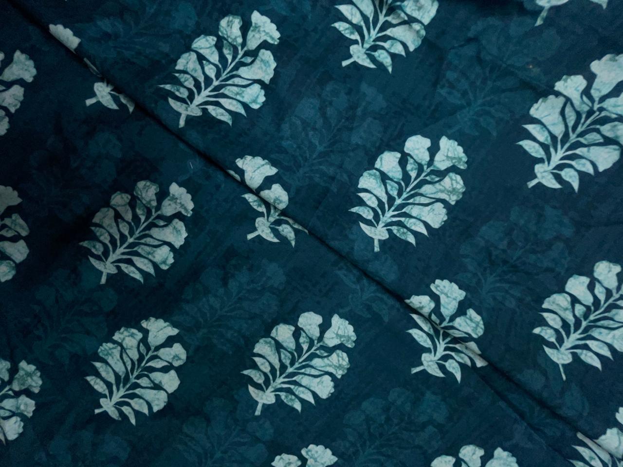 Dark Teal Green Floral Muslin Fabric KTEX