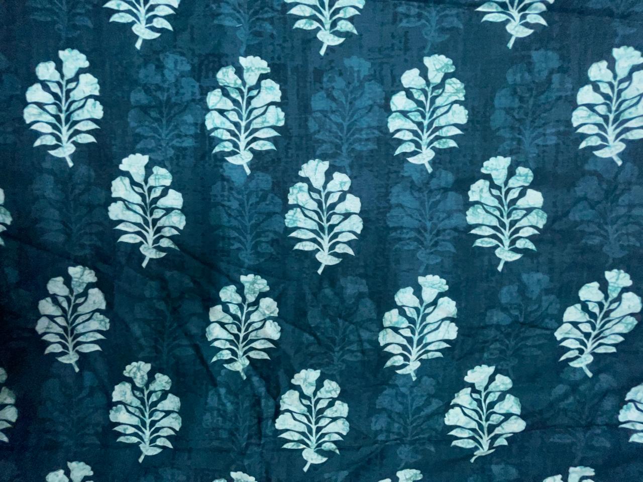 Dark Teal Green Floral Muslin Fabric KTEX