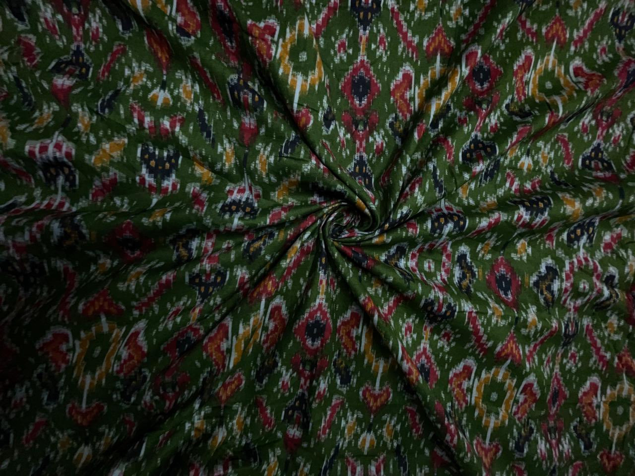 Mehndi Green Color Cotton Ikkat Fabric KTEX