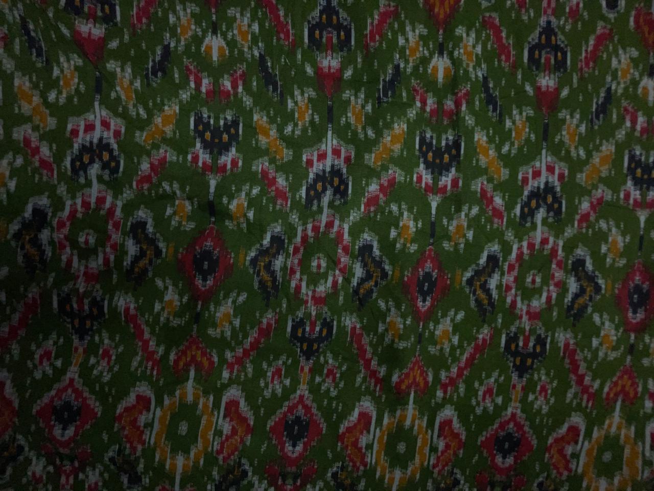 Mehndi Green Color Cotton Ikkat Fabric KTEX