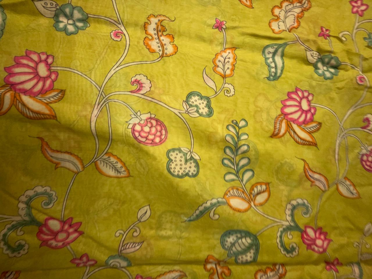 Mustard Floral Pure Chanderi Fabric KTEX