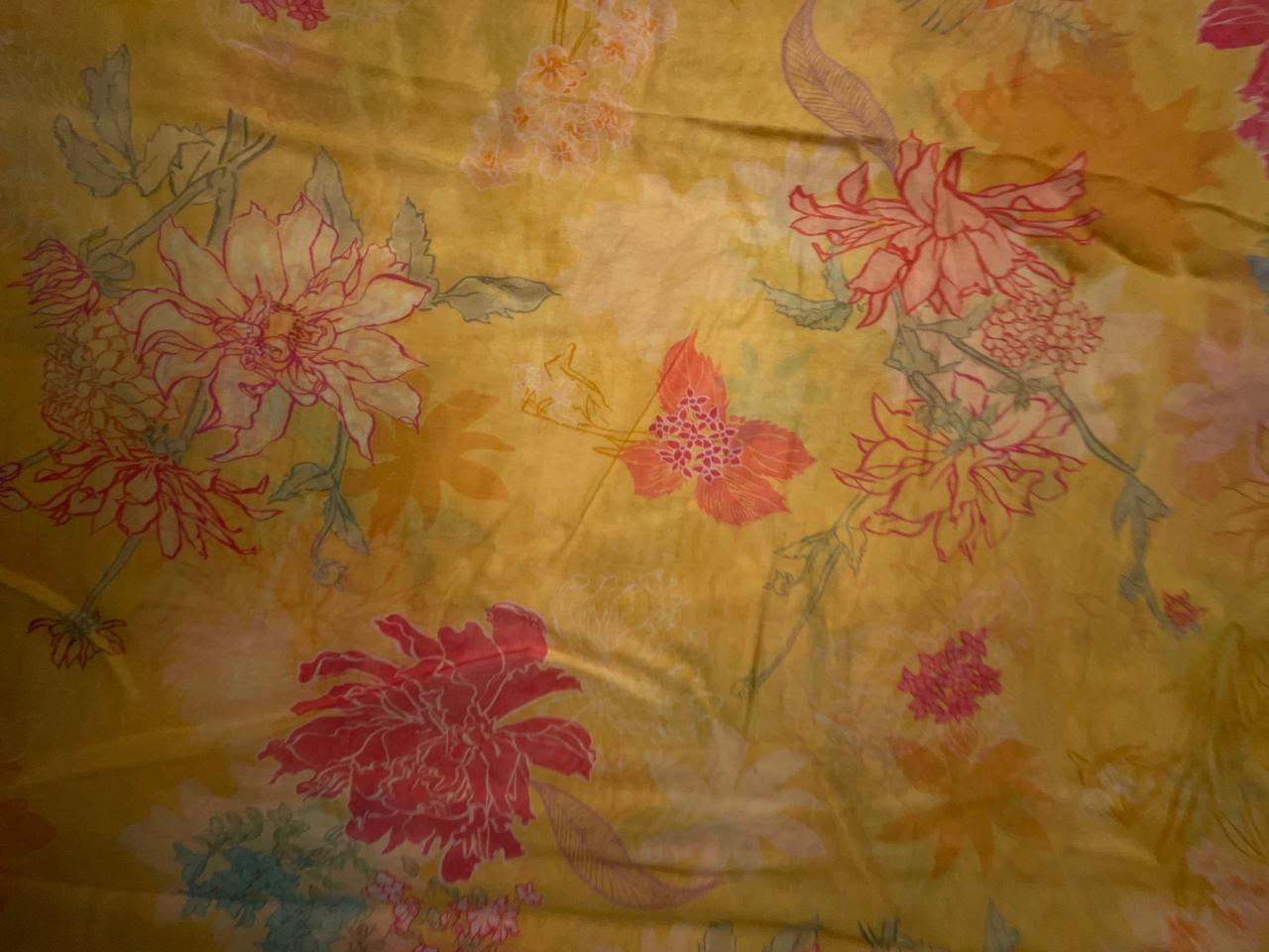 Yellow Floral Pure Chanderi Fabric KTEX