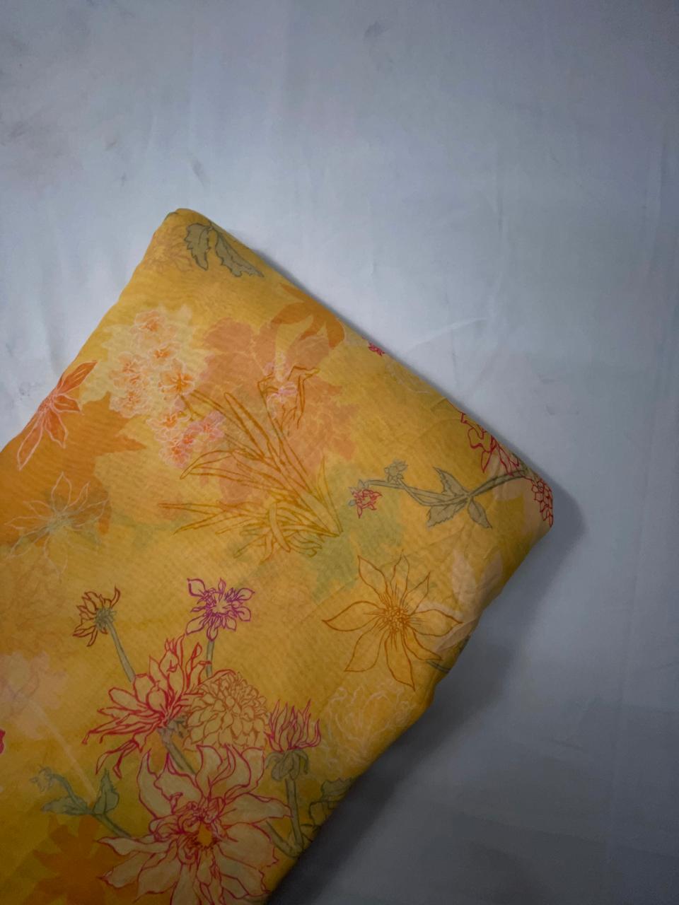 Yellow Floral Pure Chanderi Fabric KTEX