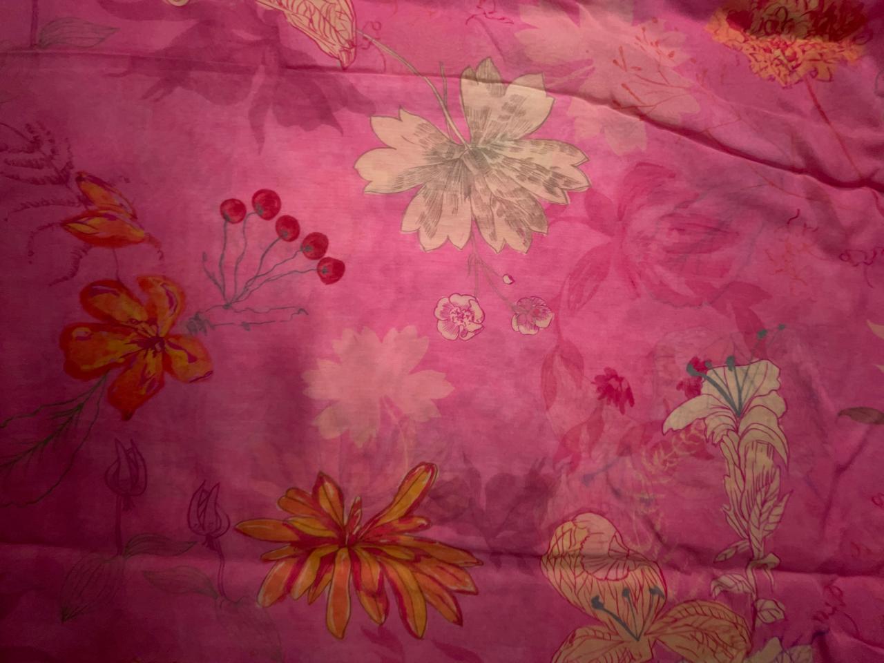 Pink Floral Pure Chanderi Fabric KTEX