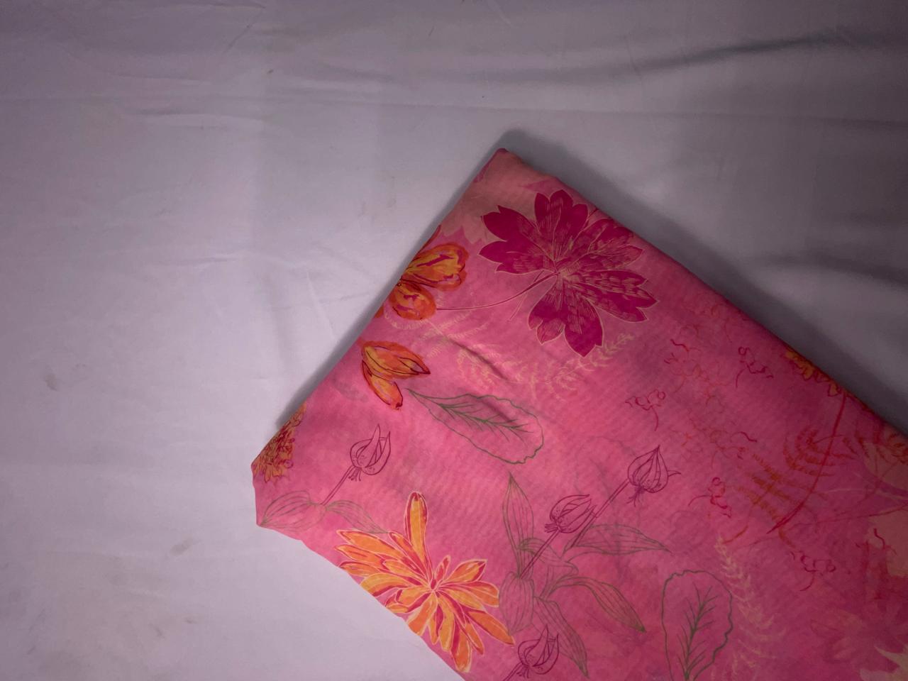 Pink Floral Pure Chanderi Fabric KTEX