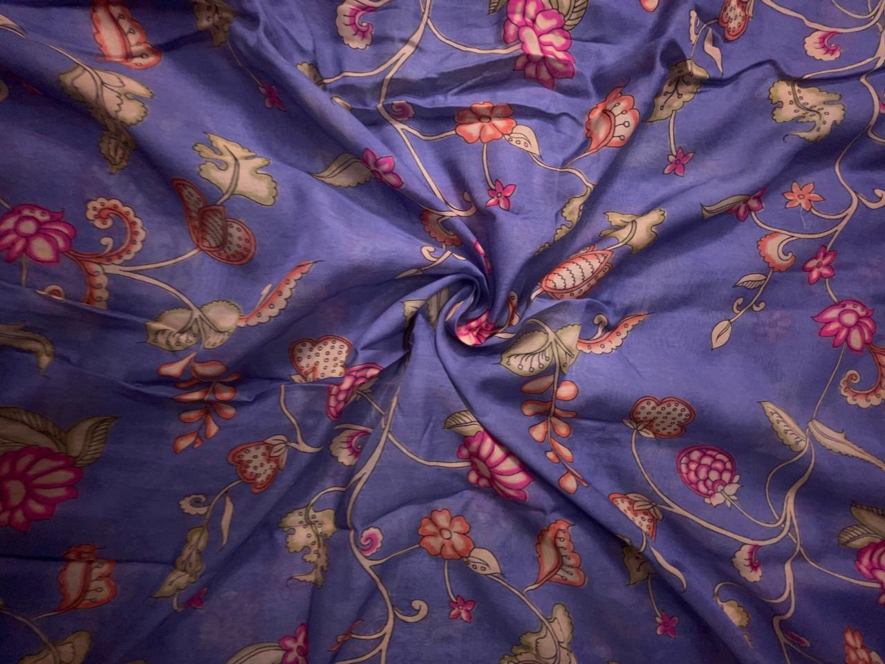 Lilac Floral Pure Chanderi Fabric KTEX