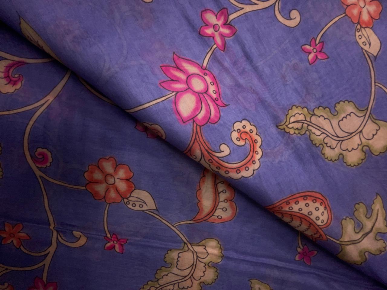 Lilac Floral Pure Chanderi Fabric KTEX