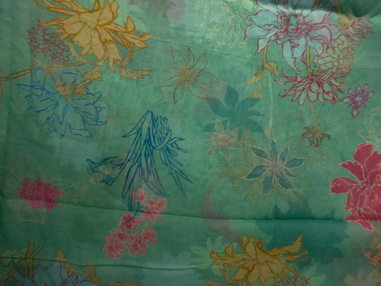Sea Green Floral Pure Chanderi Fabric KTEX