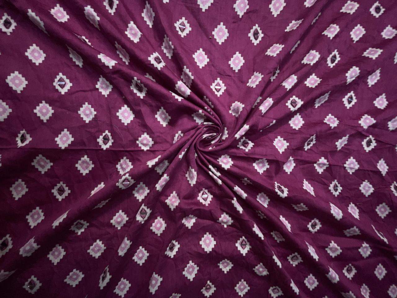 Deep Magenta Geometric Modal Satin Fabric KTEX