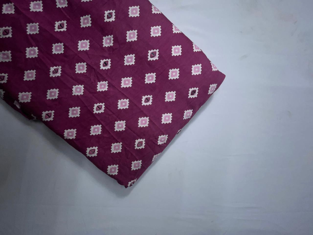 Deep Magenta Geometric Modal Satin Fabric KTEX
