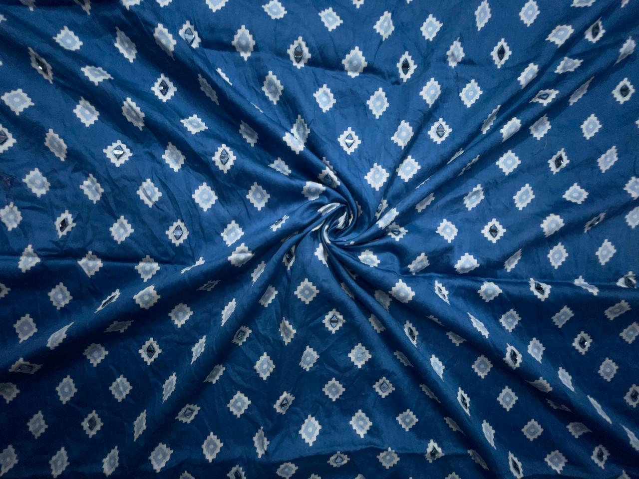 Blue Stone Geometric Modal Satin Fabric KTEX