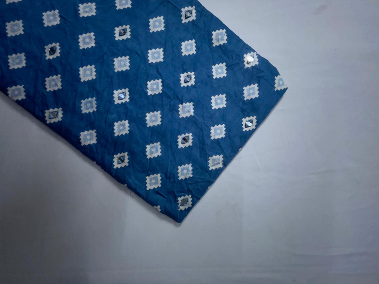 Blue Stone Geometric Modal Satin Fabric KTEX