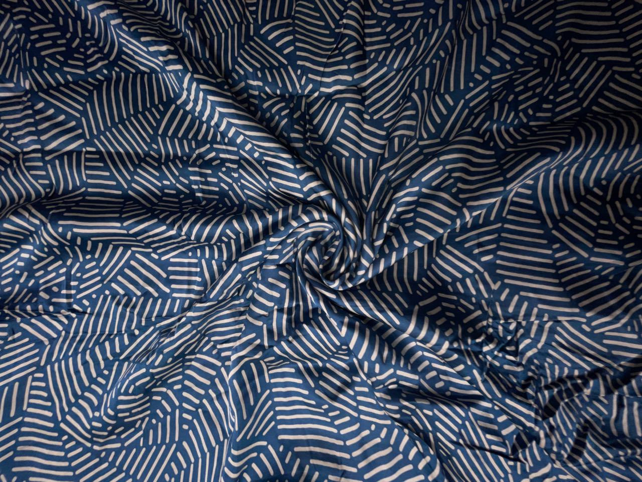 Blue Abstract Modal Satin Fabric KTEX