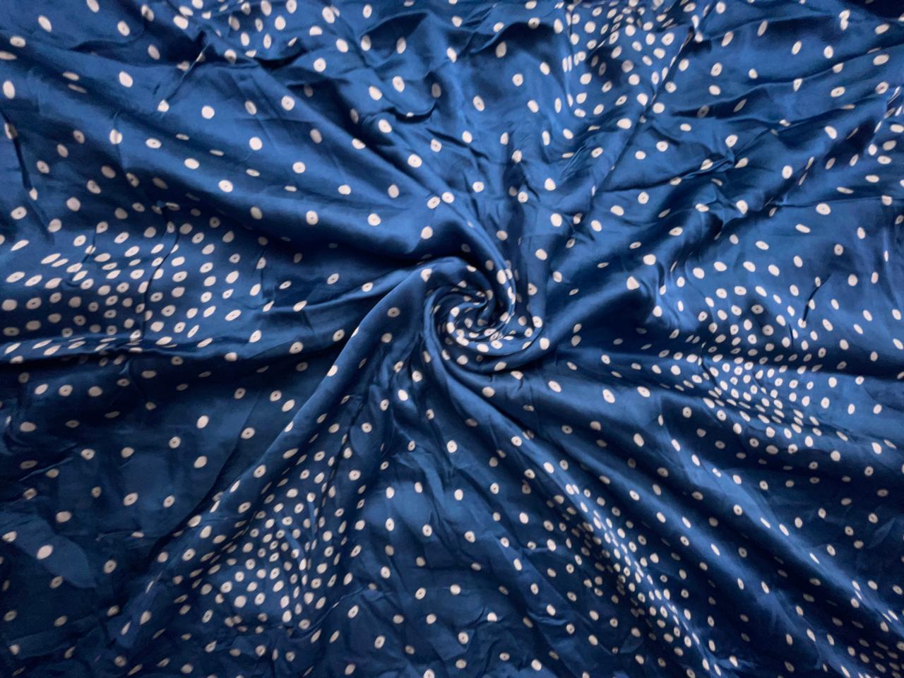 Blue & White Dots Modal Satin Fabric KTEX