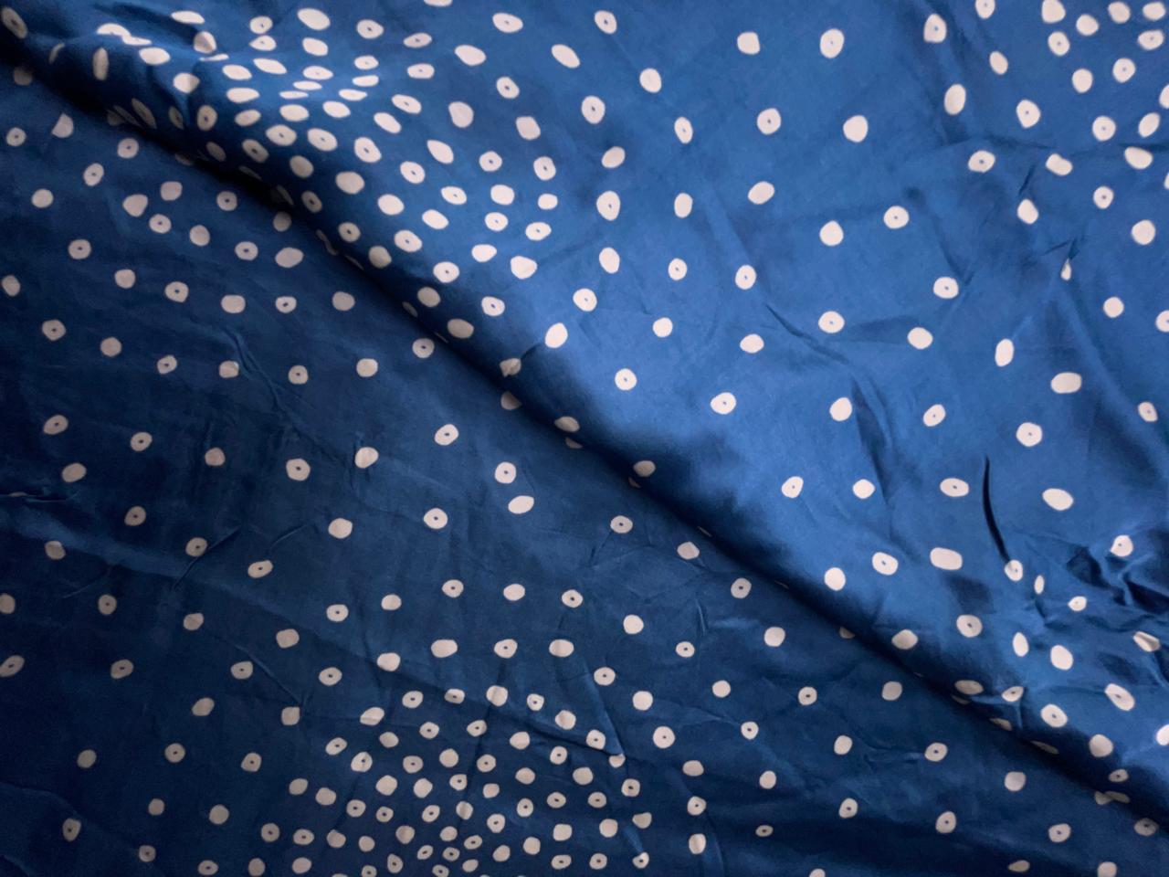 Blue & White Dots Modal Satin Fabric KTEX