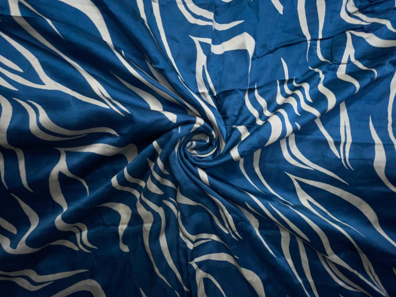 Blue Abstract Modal Satin Fabric KTEX