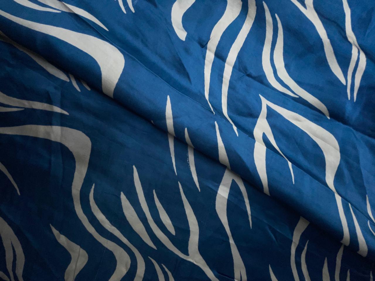 Blue Abstract Modal Satin Fabric KTEX