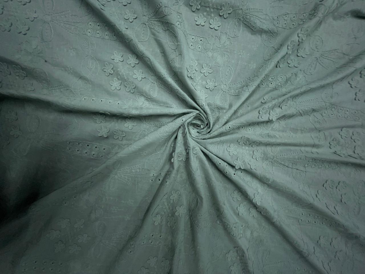 Pista Green Floral 3D Cotton Embroidery Fabric KTEX