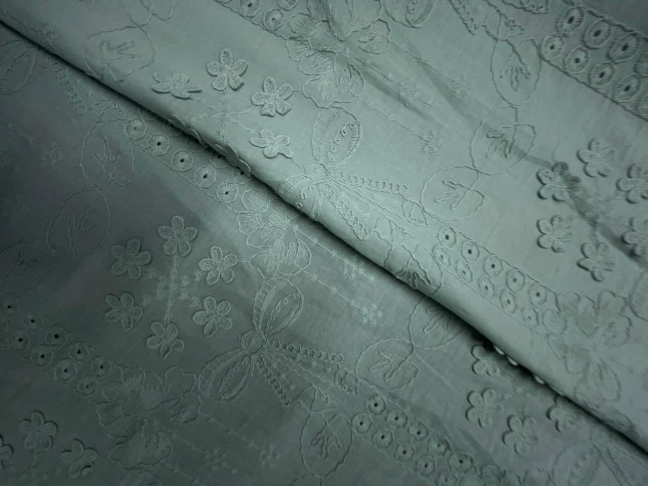 Pista Green Floral 3D Cotton Embroidery Fabric KTEX