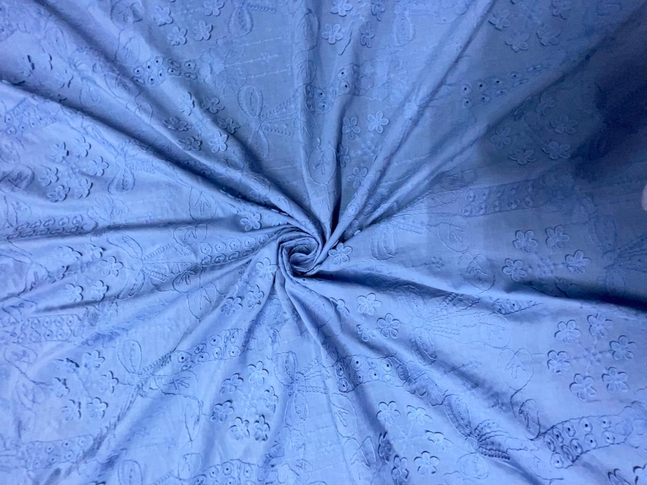Light Blue Floral 3D Cotton Embroidery Fabric KTEX