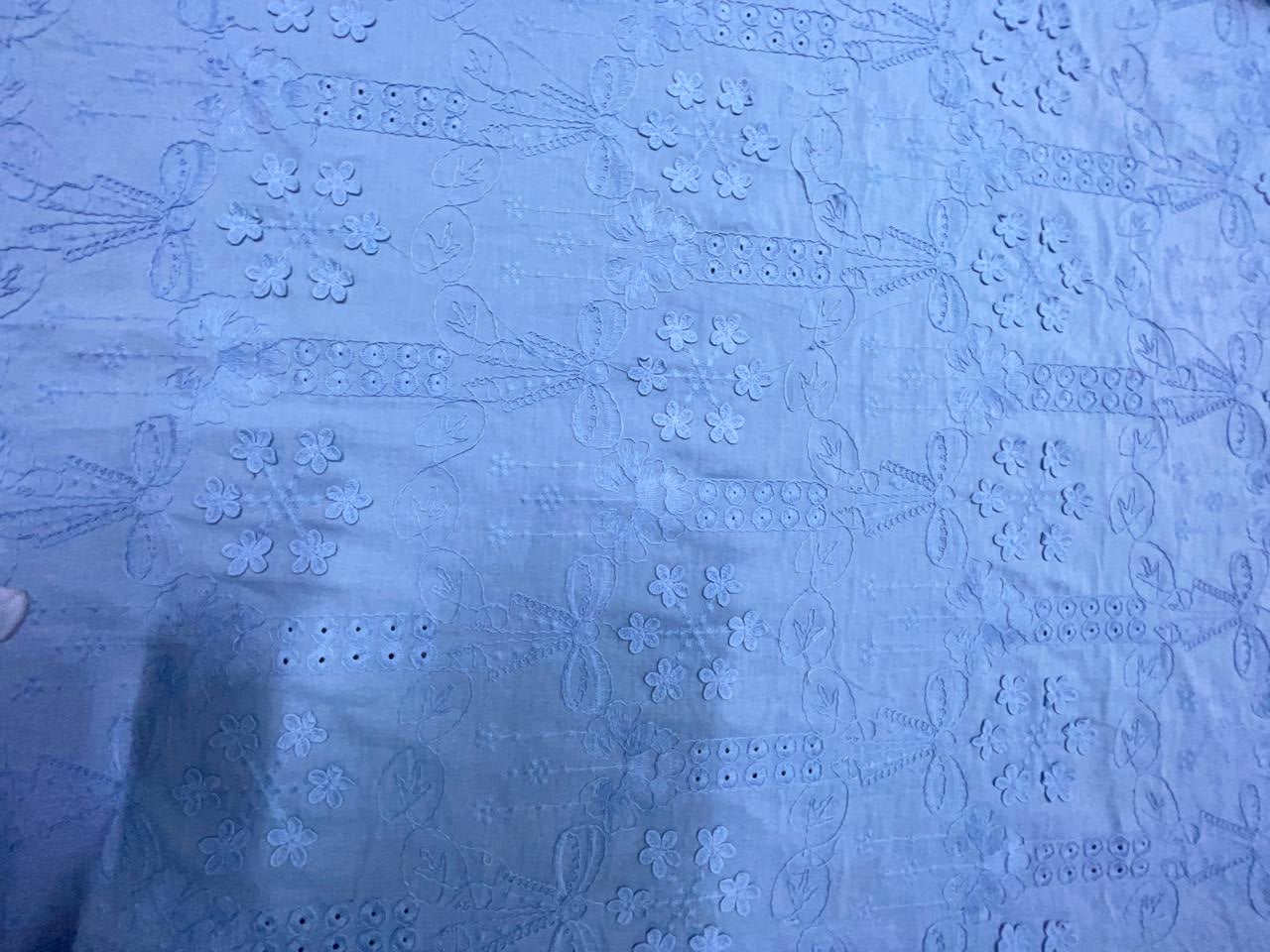 Light Blue Floral 3D Cotton Embroidery Fabric KTEX