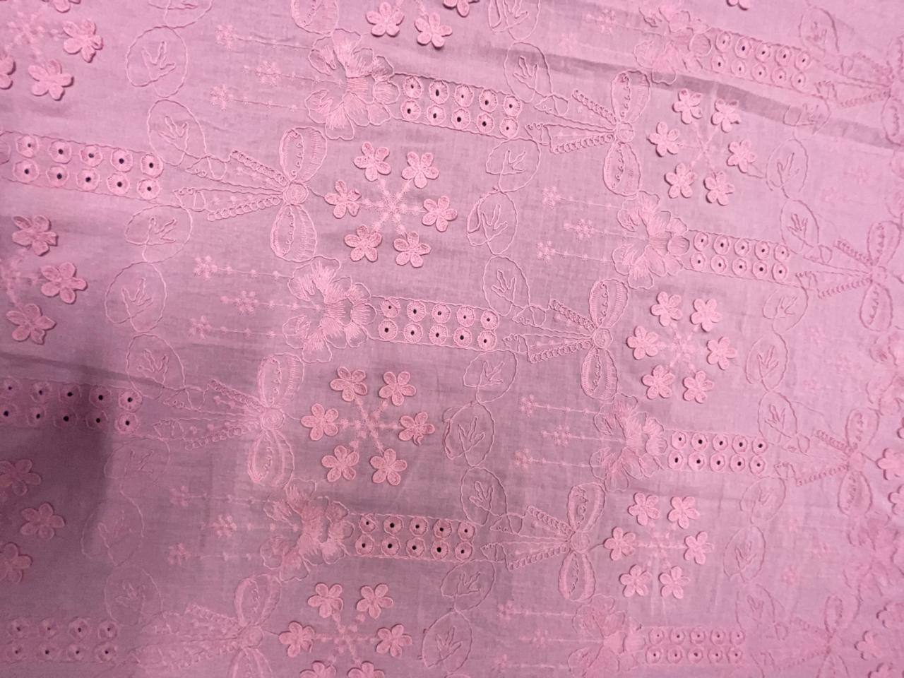 Light Pink Floral 3D Cotton Embroidery Fabric KTEX