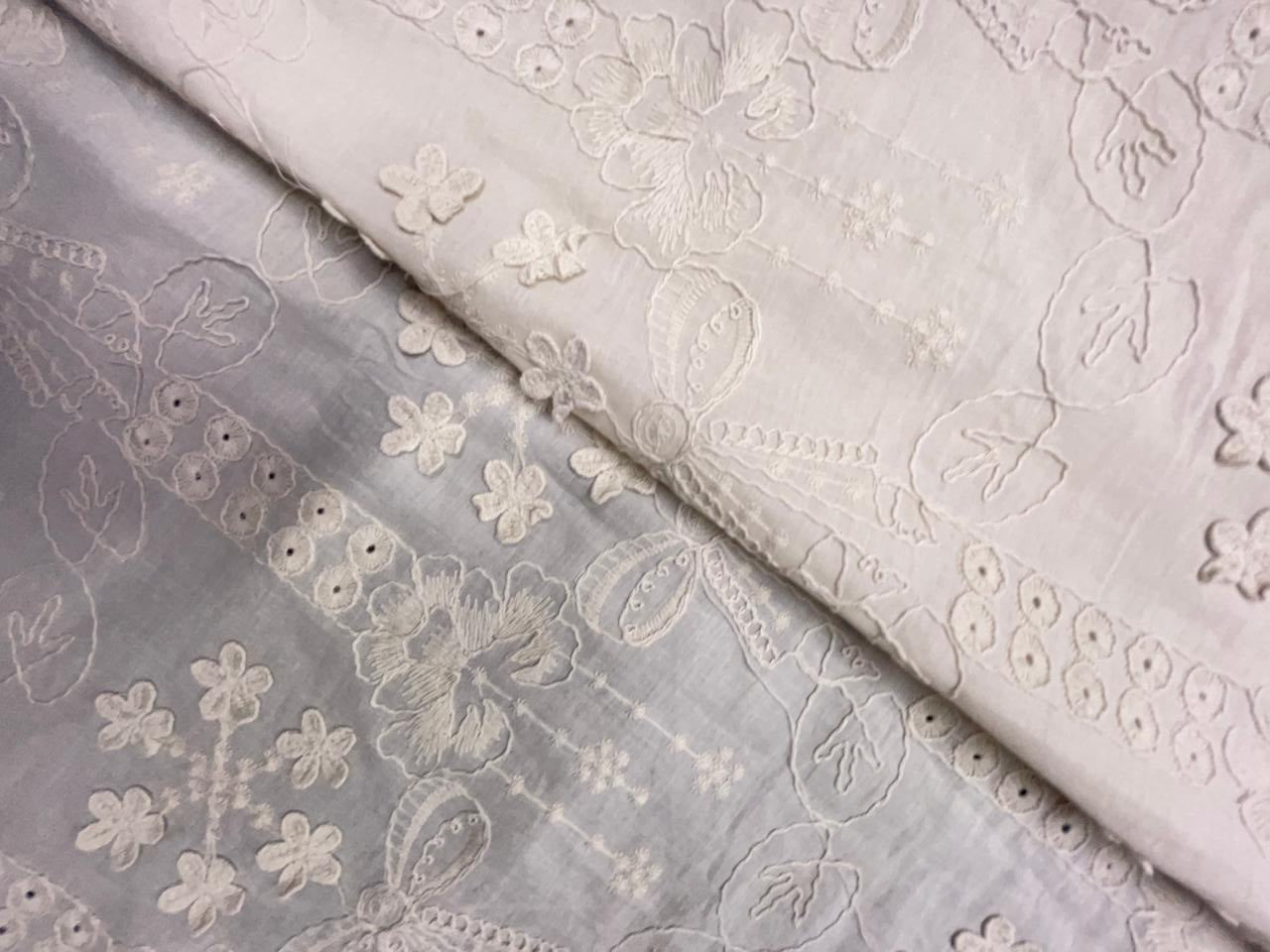 Beige Floral 3D Cotton Embroidery Fabric KTEX