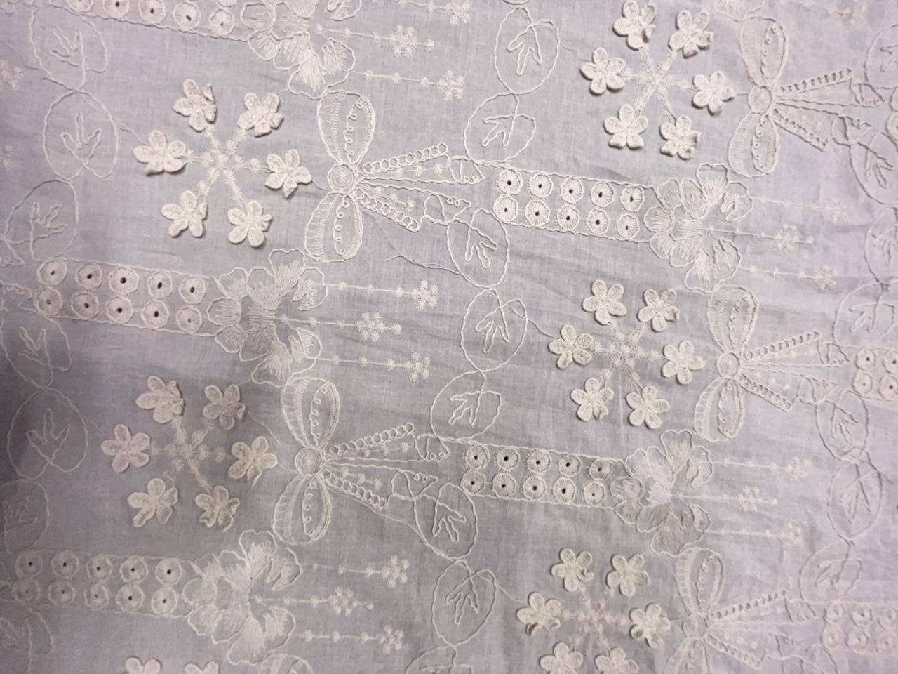 Beige Floral 3D Cotton Embroidery Fabric KTEX