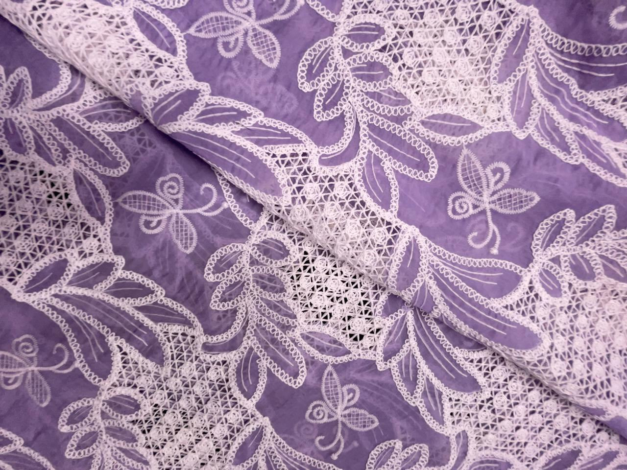 Lavender Floral Tencel Prada Embroidery Fabric KTEX